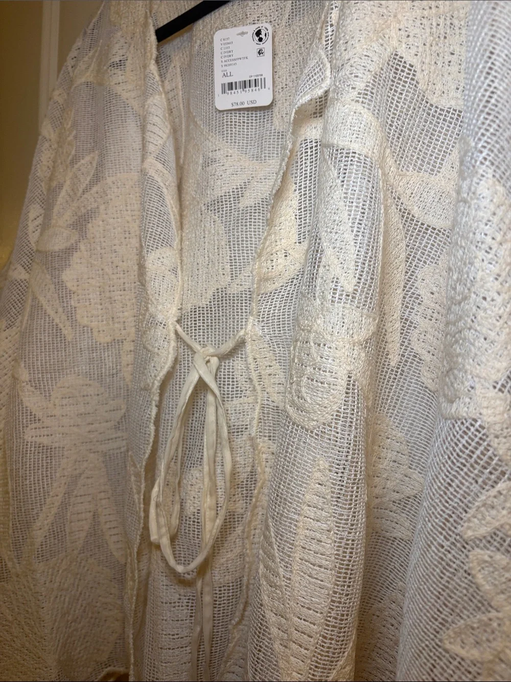 Free People Cream Tie-Front Floral Knit Tunic